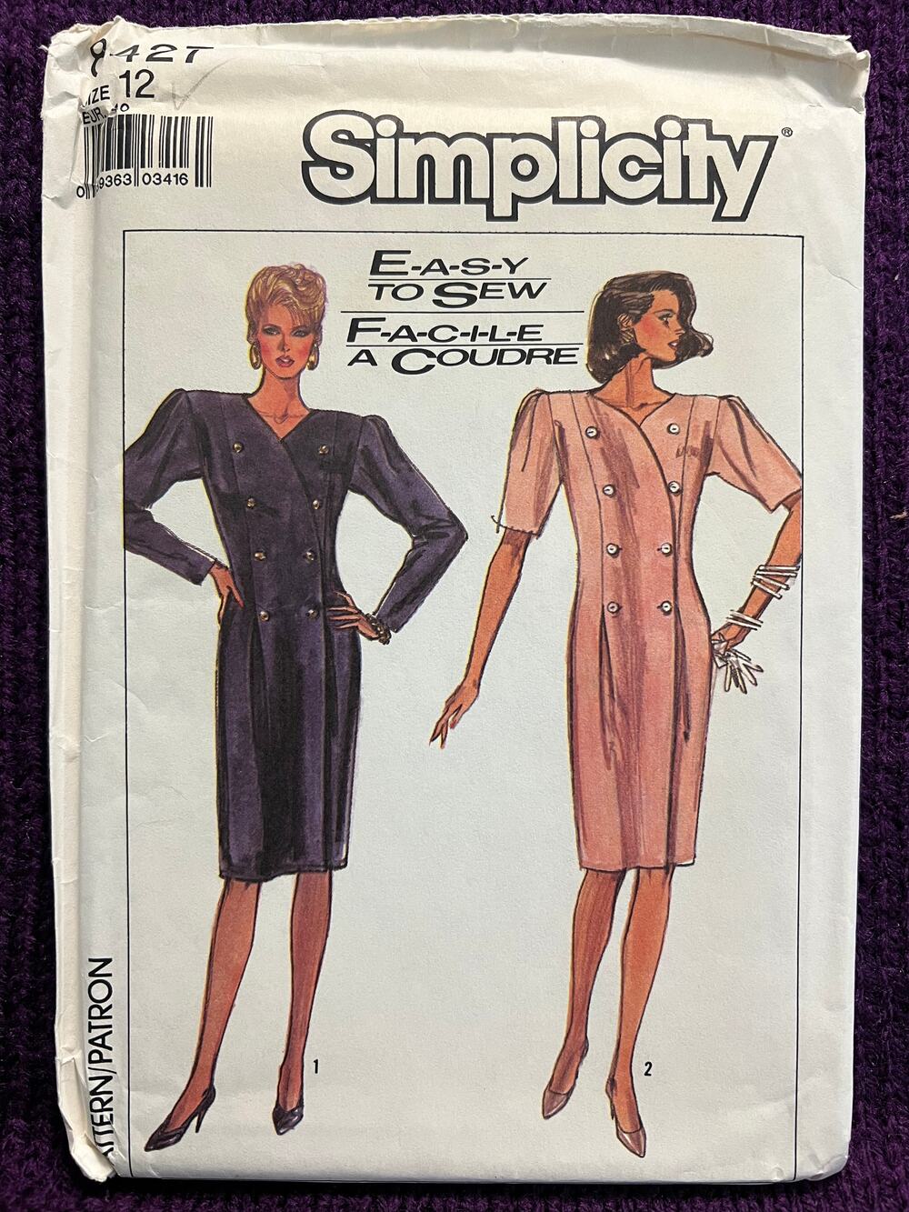 Simplicity 8427 suit dress pattern straight skirt 1980s